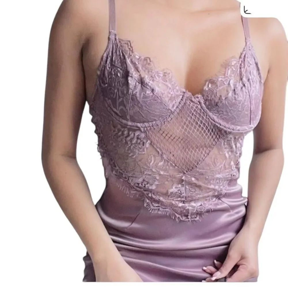 NWT fashion nova filling out the night dress Elegant Lace Trim Slip Dress large